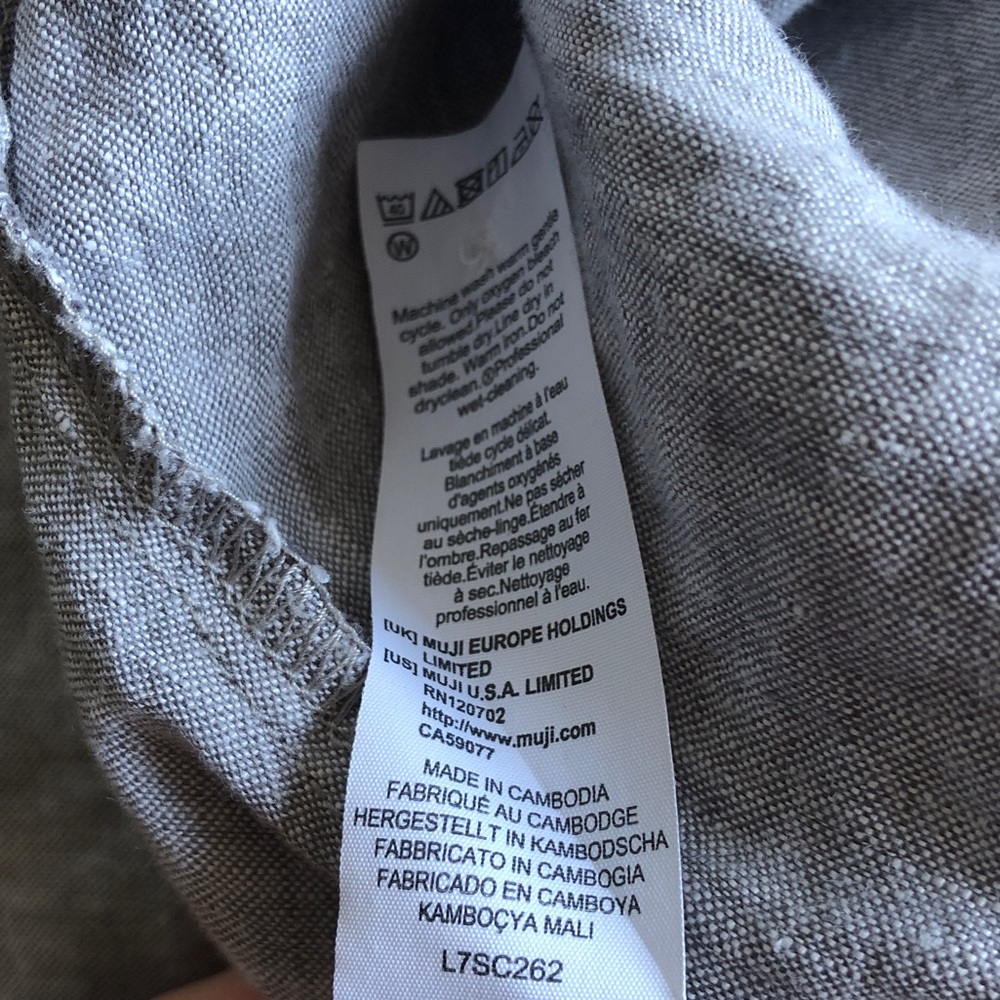 Muji Linen 3/4 Sleeve Pocket Dress Heathered Grey Medium Lagenlook Layering - Picture 14 of 16